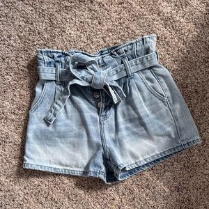 American Eagle Outfitters Light Blue Paperbag Tie-Waist Denim Shorts